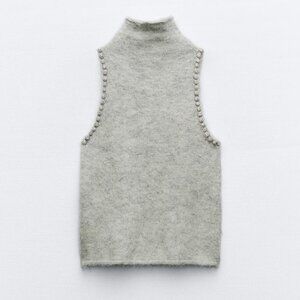 NWT ZARA Sleeveless Jewel Knit Top Gray S